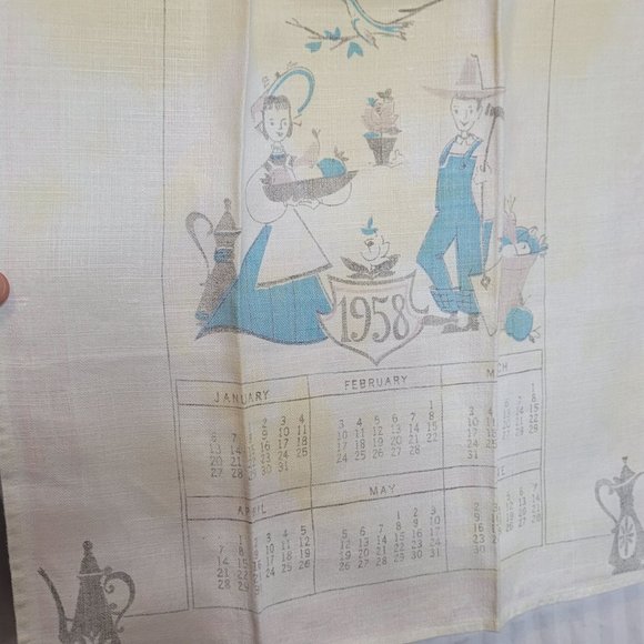 Vintage Calendar Dish Towel Lot Linen Printed Assorted Years Floral 25x15 Inches - Picture 12 of 16